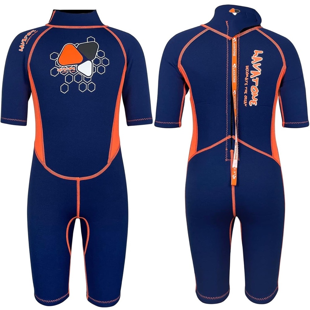 Layatone Kids Swim Wetsuit in Navy and Orange Size 3Y-4Y